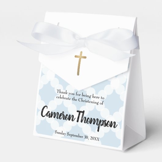 Gepersonaliseerde Baby Boy doopblauw gouden kruis Bedankdoosjes (Voorkant Zijde)