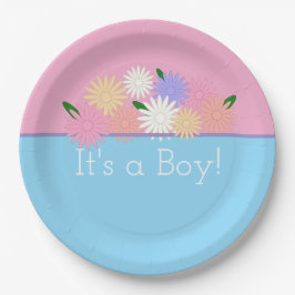 Gepersonaliseerde Baby Boy Douche, Bloemen Roze en Papieren Bordje