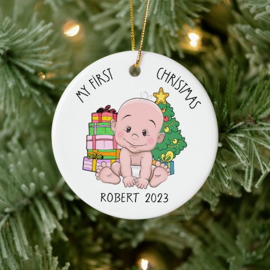 Gepersonaliseerde Baby Boy Eerste Kerstmis Ornamen Keramisch Ornament (Boom)