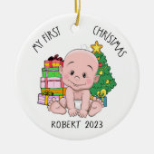 Gepersonaliseerde Baby Boy Eerste Kerstmis Ornamen Keramisch Ornament (Voorkant)