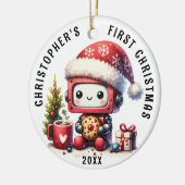 Gepersonaliseerde Baby Boy Eerste Schattigee Kerst Keramisch Ornament (Links)
