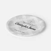 Gepersonaliseerde Baby Boy Grijs Doopsel & gouden  Papieren Bordje (Gekanteld)