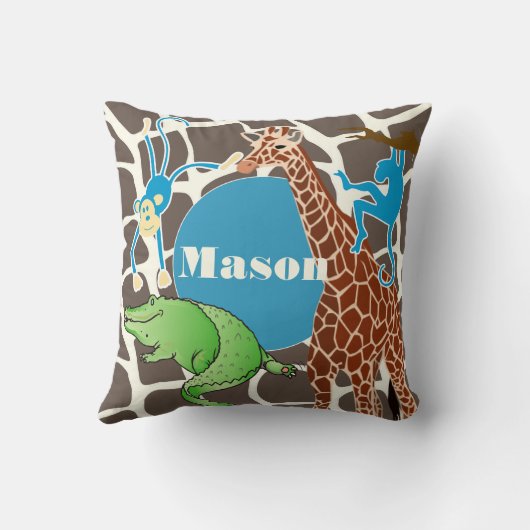 Gepersonaliseerde Baby Boy Oerwoud Giraffe Pattern Kussen (Achterkant)
