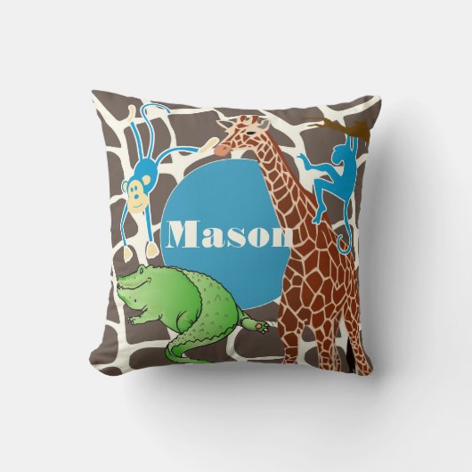 Gepersonaliseerde Baby Boy Oerwoud Giraffe Pattern Kussen (Voorkant)
