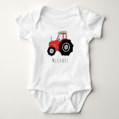 Gepersonaliseerde Baby Boy Red Boerderij Tractor m Romper (Voorkant)