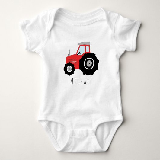 Gepersonaliseerde Baby Boy Red Boerderij Tractor m Romper (Voorkant)