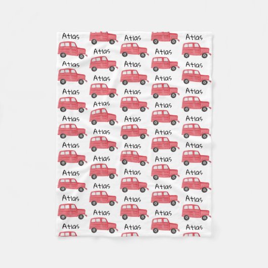 Gepersonaliseerde Baby Boy Red Jeep Car Fleece Deken (Voorkant)
