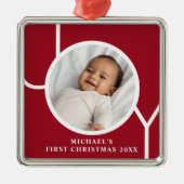 Gepersonaliseerde Baby Boy's Eerste Kerstmis Foto Metalen Ornament (Voorkant)