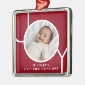 Gepersonaliseerde Baby Boy's Eerste Kerstmis Foto Metalen Ornament (Links)