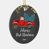 Gepersonaliseerde baby Boy's eerste Kerstmis Keramisch Ornament (Rechts)