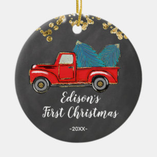 Gepersonaliseerde baby Boy's eerste Kerstmis Keramisch Ornament