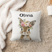 Gepersonaliseerde Baby Bunny met Bloemenkrans Kussen (Deken)