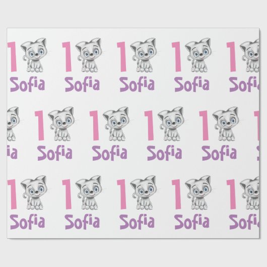 Gepersonaliseerde Baby Cat Plaid eerste verjaardag Cadeaupapier (Vlak)