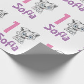 Gepersonaliseerde Baby Cat Plaid eerste verjaardag Cadeaupapier (Hoek)