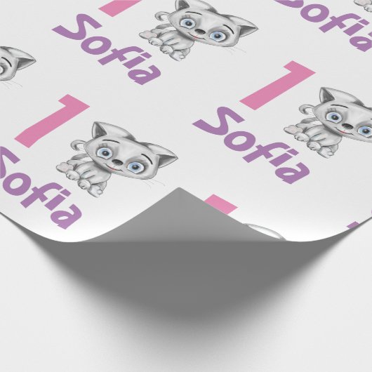 Gepersonaliseerde Baby Cat Plaid eerste verjaardag Cadeaupapier (Hoek)