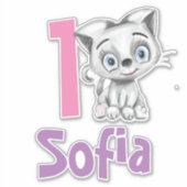 Gepersonaliseerde Baby Cat Plaid Eerste Verjaardag Sticker (Voorkant)