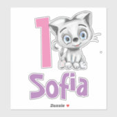 Gepersonaliseerde Baby Cat Plaid Eerste Verjaardag Sticker (Vel)