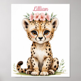Gepersonaliseerde Baby Cheetah Elegant Safari Nurs Poster