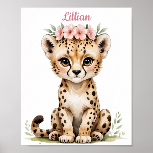 Gepersonaliseerde Baby Cheetah Elegant Safari Nurs Poster (Voorkant)