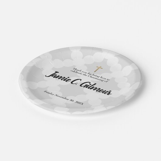 Gepersonaliseerde Baby Christening Gray & gouden k Papieren Bordje (Gekanteld)