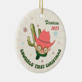 Gepersonaliseerde Baby Cowgirl Eerste Kerstmis Keramisch Ornament (Rechts)