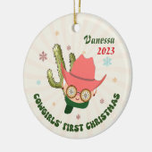 Gepersonaliseerde Baby Cowgirl Eerste Kerstmis Keramisch Ornament (Links)