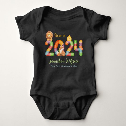 Gepersonaliseerde baby dieren cadeau geboren in 20 romper (Voorkant)