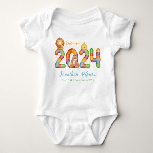 Gepersonaliseerde baby dieren cadeau geboren in 20 romper (Voorkant)