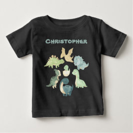 Gepersonaliseerde Baby Dinosaur Black Baby T-Shirt