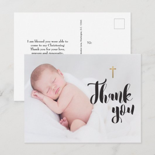Gepersonaliseerde Baby doop Dank u Foto Briefkaart (Voorkant / Achterkant)