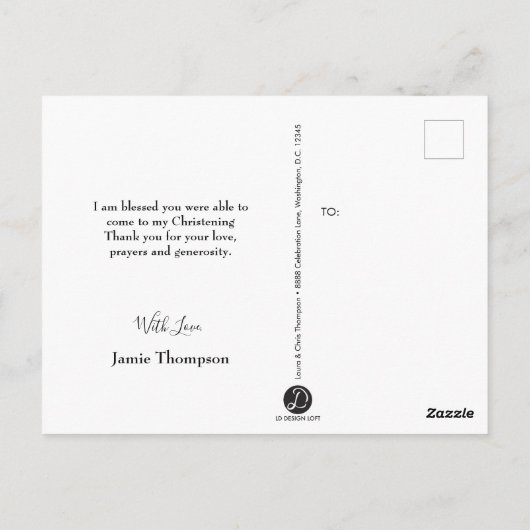 Gepersonaliseerde Baby doop Dank u Foto Briefkaart (Achterkant)