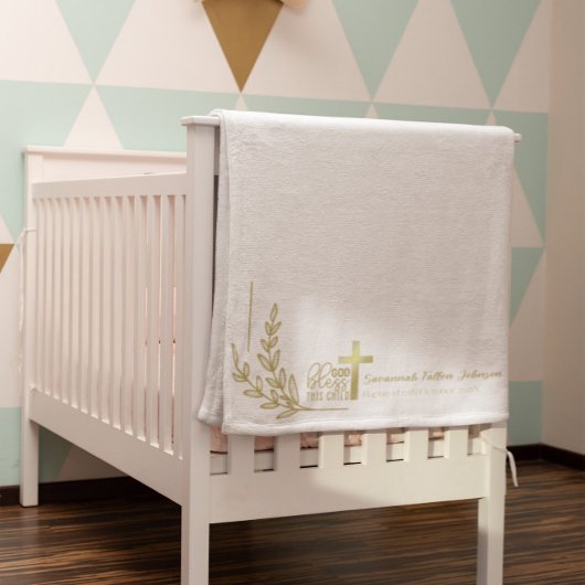 Gepersonaliseerde Baby Doop Gouden Kruis Bloemen Sherpa Deken