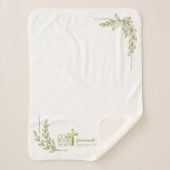 Gepersonaliseerde Baby Doop Gouden Kruis Bloemen Sherpa Deken (Voorkant)