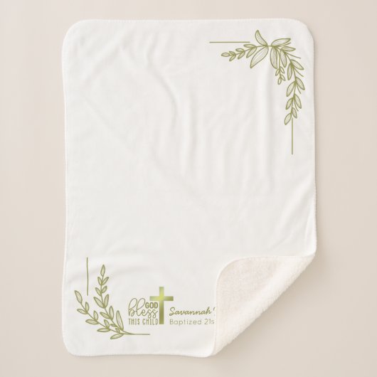 Gepersonaliseerde Baby Doop Gouden Kruis Bloemen Sherpa Deken (Voorkant)