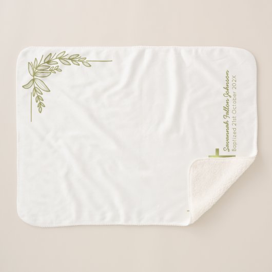 Gepersonaliseerde Baby Doop Gouden Kruis Bloemen Sherpa Deken (Voorkant (horizontaal))