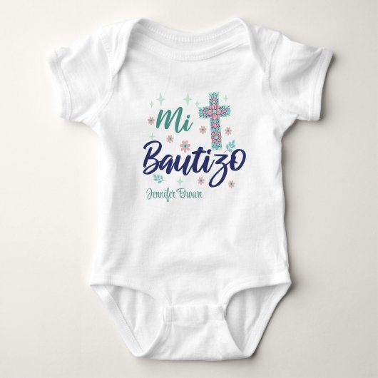 Gepersonaliseerde Baby doop, Mi Bautizo Spaans Bap Romper (Voorkant)