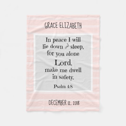 Gepersonaliseerde Baby, een nachtgebed (Psalm 4:8) Fleece Deken (Voorkant)