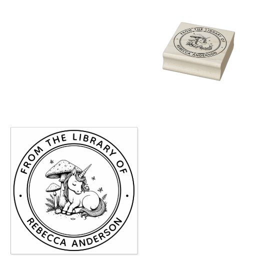 Gepersonaliseerde Baby Eenhoorn Toadstool Biblioth Rubberstempel (Gestempeld)