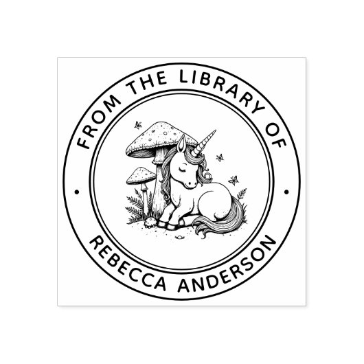 Gepersonaliseerde Baby Eenhoorn Toadstool Biblioth Rubberstempel (Afrduk)