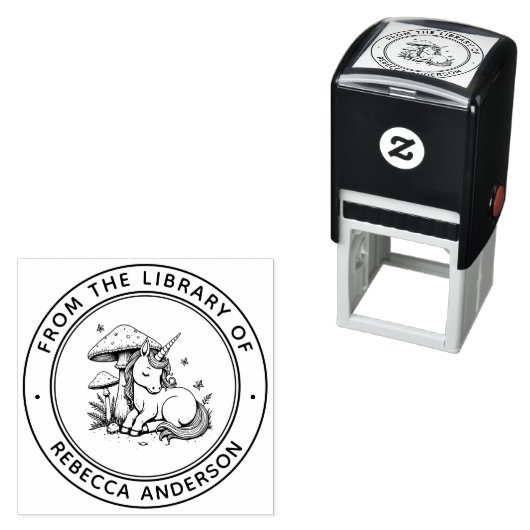 Gepersonaliseerde Baby Eenhoorn Toadstool Biblioth Zelfinktende Stempel (In situ)