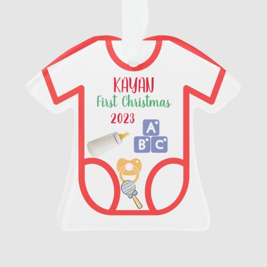 Gepersonaliseerde baby eerste kerst 2023 ornament (voorkant)