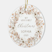 Gepersonaliseerde Baby Eerste Kerst Boho Wildflowe Keramisch Ornament (Links)