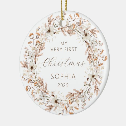 Gepersonaliseerde Baby Eerste Kerst Boho Wildflowe Keramisch Ornament (Links)