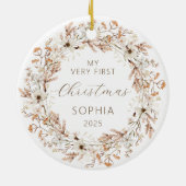Gepersonaliseerde Baby Eerste Kerst Boho Wildflowe Keramisch Ornament (Achterkant)