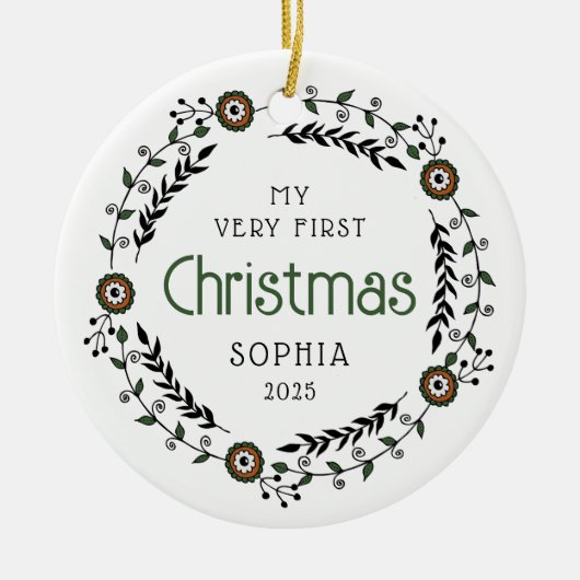 Gepersonaliseerde Baby Eerste Kerst Nordic Keramisch Ornament (Voorkant)