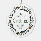 Gepersonaliseerde Baby Eerste Kerst Nordic Keramisch Ornament (Links)