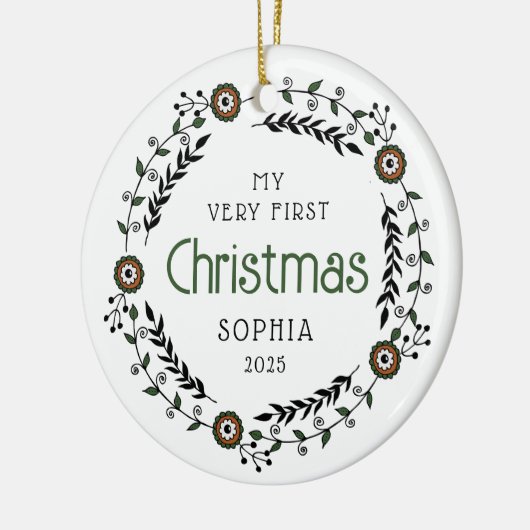 Gepersonaliseerde Baby Eerste Kerst Nordic Keramisch Ornament (Links)