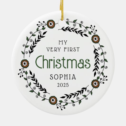 Gepersonaliseerde Baby Eerste Kerst Nordic Keramisch Ornament (Achterkant)