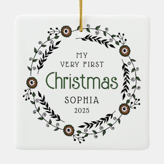 Gepersonaliseerde Baby Eerste Kerst Nordic Keramisch Ornament (Achterkant)