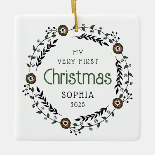 Gepersonaliseerde Baby Eerste Kerst Nordic Keramisch Ornament (Voorkant)